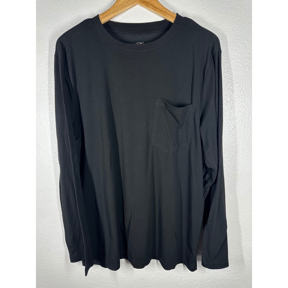 Bamboo Cool T-Shirt Mens M Black Long Sleeve Pocket Crew Neck Stretch 6678